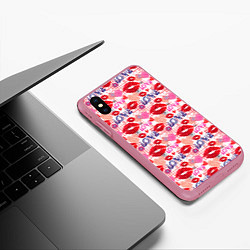 Чехол iPhone XS Max матовый LOVE поцелуи, цвет: 3D-малиновый — фото 2