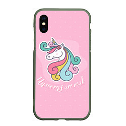 Чехол iPhone XS Max матовый Unicorns are real, цвет: 3D-темно-зеленый