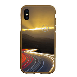 Чехол iPhone XS Max матовый Ночная трасса, Мерседес, цвет: 3D-коричневый