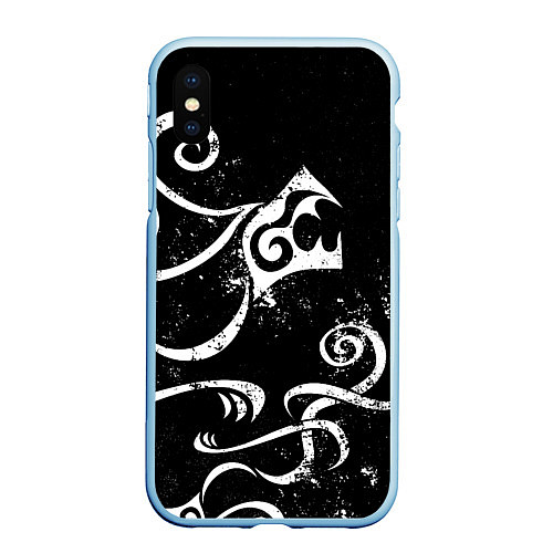 Чехол iPhone XS Max матовый ТАТУИРОВКА ДРАКЕНА WHITE AND BLACK / 3D-Голубой – фото 1