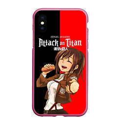 Чехол iPhone XS Max матовый Саша Attack on Titan, цвет: 3D-малиновый