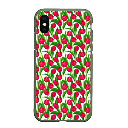 Чехол iPhone XS Max матовый Весенние Тюльпаны, цвет: 3D-темно-зеленый