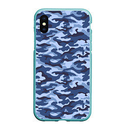 Чехол iPhone XS Max матовый Синий Камуфляж Camouflage, цвет: 3D-мятный