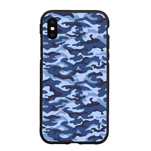 Чехол iPhone XS Max матовый Синий Камуфляж Camouflage / 3D-Черный – фото 1