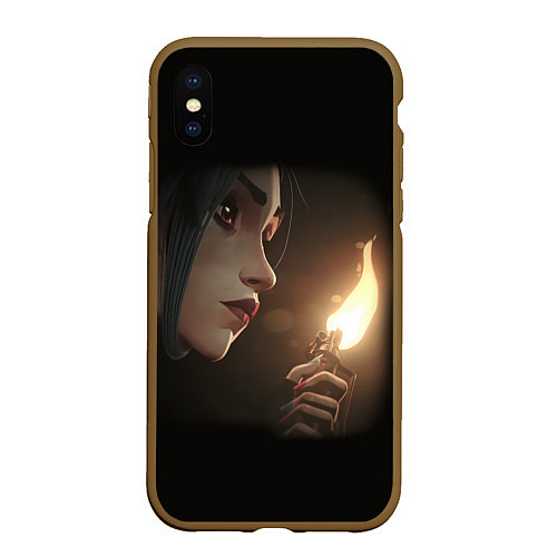 Чехол iPhone XS Max матовый Arcane - League Of Legends Jinx с огнем / 3D-Коричневый – фото 1