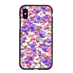 Чехол iPhone XS Max матовый Сердечки-черепушки, цвет: 3D-черный
