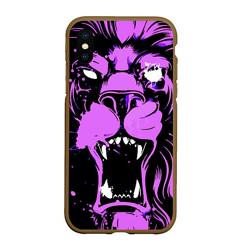 Чехол iPhone XS Max матовый Neon pink lion / 3D-Коричневый – фото 1