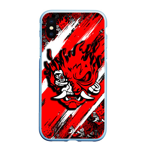 Чехол iPhone XS Max матовый SAMURAI CYBERPUNK 2077 RED AND WHITE / 3D-Голубой – фото 1