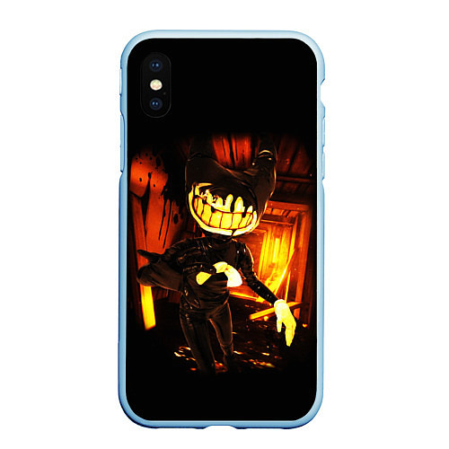 Чехол iPhone XS Max матовый Bendy And The Ink Machine Жуткий Бенди / 3D-Голубой – фото 1