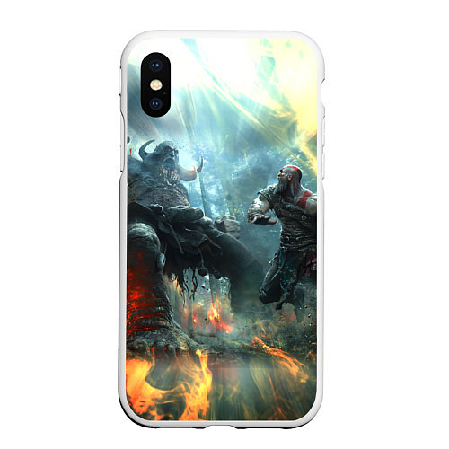 Чехол iPhone XS Max матовый God of War Fighting / 3D-Белый – фото 1