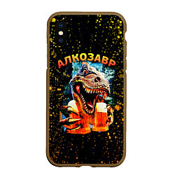 Чехол iPhone XS Max матовый Алкозавр динозавр, цвет: 3D-коричневый