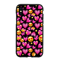 Чехол iPhone XS Max матовый Эмодзи сердечки, цвет: 3D-черный