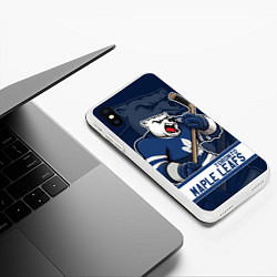 Чехол iPhone XS Max матовый Торонто Мейпл Лифс, Toronto Maple Leafs Маскот, цвет: 3D-белый — фото 2