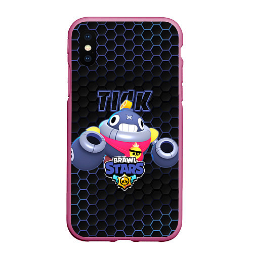 Чехол iPhone XS Max матовый Тик BRAWL STARS соты / 3D-Малиновый – фото 1