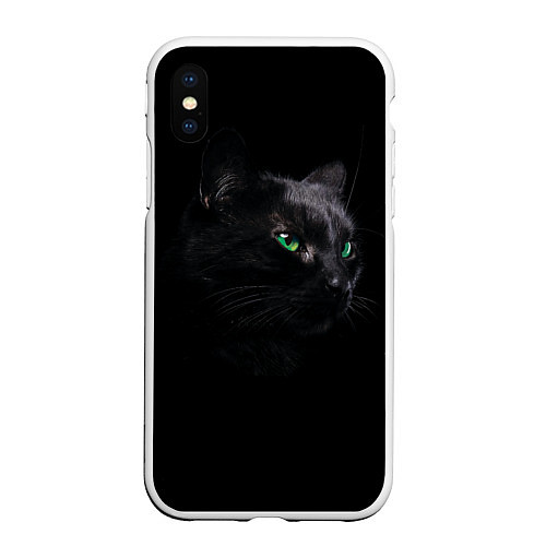 Чехол iPhone XS Max матовый Черна кошка с изумрудными глазами / 3D-Белый – фото 1