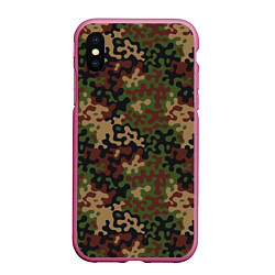 Чехол iPhone XS Max матовый Военный Камуфляж Military, цвет: 3D-малиновый