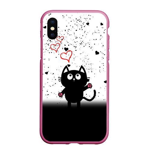 Чехол iPhone XS Max матовый Котик в тумане Сердечки / 3D-Малиновый – фото 1