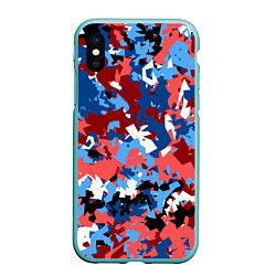 Чехол iPhone XS Max матовый Красно-синий камуфляж, цвет: 3D-мятный