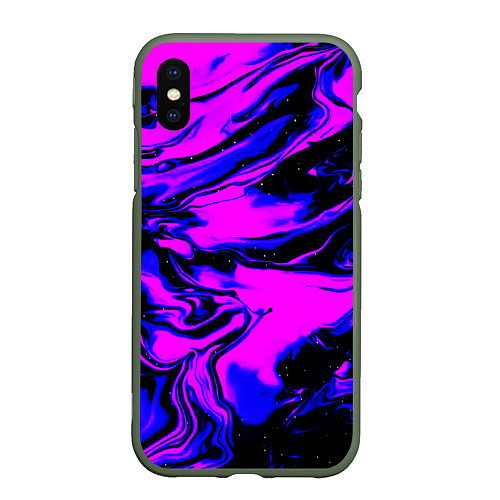 Чехол iPhone XS Max матовый НЕОНОВЫЕ РАЗВОДЫ КРАСОК / 3D-Темно-зеленый – фото 1