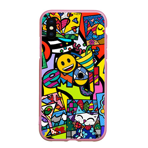 Чехол iPhone XS Max матовый Romero Britto - emoji / 3D-Розовый – фото 1