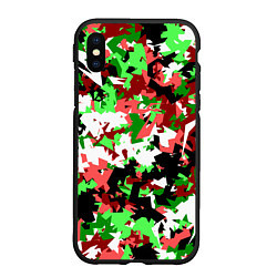 Чехол iPhone XS Max матовый Красно-зеленый камуфляж