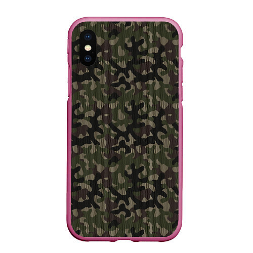 Чехол iPhone XS Max матовый Лесной Охотничий Камуфляж / 3D-Малиновый – фото 1