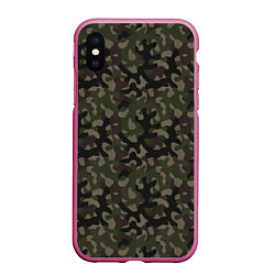 Чехол iPhone XS Max матовый Лесной Охотничий Камуфляж, цвет: 3D-малиновый