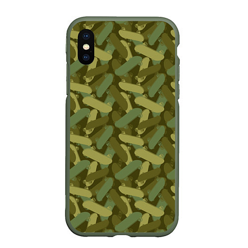 Чехол iPhone XS Max матовый Скейтбординг камуфляж / 3D-Темно-зеленый – фото 1