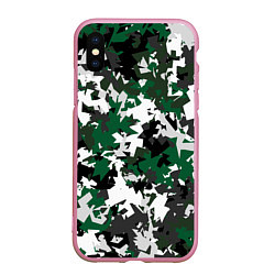 Чехол iPhone XS Max матовый Зелено-черный камуфляж, цвет: 3D-розовый