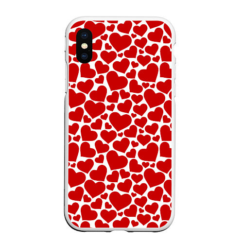 Чехол iPhone XS Max матовый Красные Сердечки LOVE / 3D-Белый – фото 1