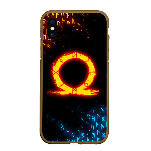 Чехол iPhone XS Max матовый GOD OF WAR CRATOS FIRE SYMBOL RUNE / 3D-Коричневый – фото 1