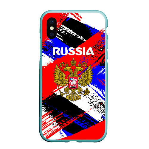 Чехол iPhone XS Max матовый Russia Геометрия патриотизм / 3D-Мятный – фото 1