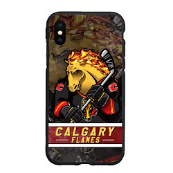 Чехол iPhone XS Max матовый Калгари Флэймз, Calgary Flames Маскот, цвет: 3D-черный