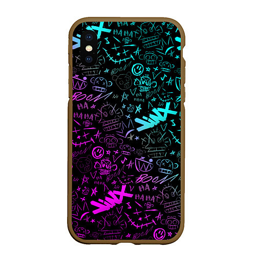 Чехол iPhone XS Max матовый League Of Legends - Arcane неон логотипы / 3D-Коричневый – фото 1