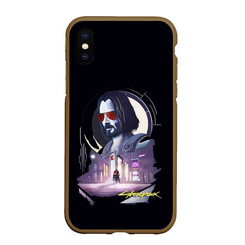 Чехол iPhone XS Max матовый Cyberpunk 2077 Киану в игре / 3D-Коричневый – фото 1