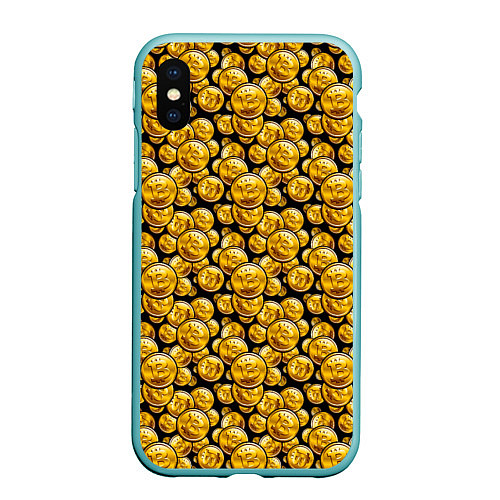 Чехол iPhone XS Max матовый Золотые Монеты Bitcoin / 3D-Мятный – фото 1