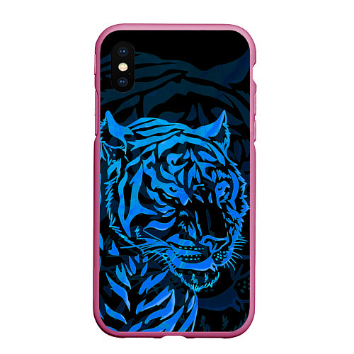 Чехол iPhone XS Max матовый Голубой тигр Blue / 3D-Малиновый – фото 1