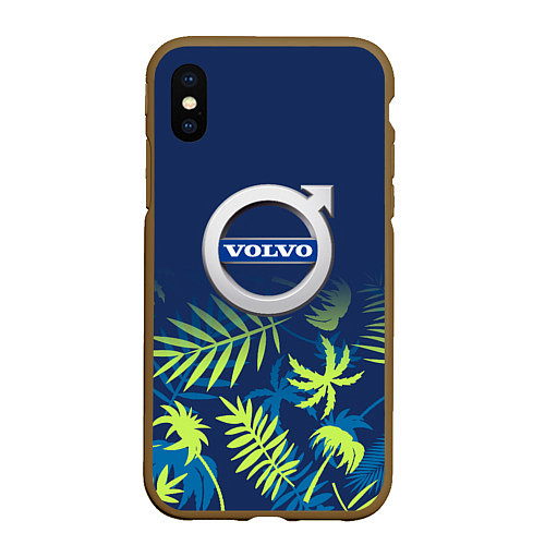 Чехол iPhone XS Max матовый Volvo Тропические листья / 3D-Коричневый – фото 1