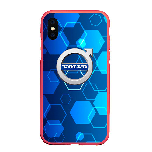 Чехол iPhone XS Max матовый Volvo Sport соты / 3D-Красный – фото 1