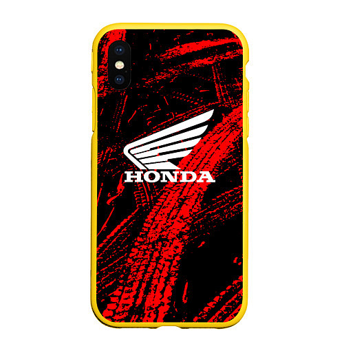 Чехол iPhone XS Max матовый Honda следы от шин / 3D-Желтый – фото 1