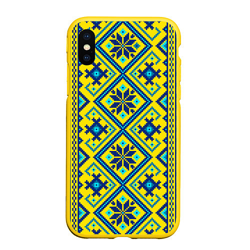 Чехол iPhone XS Max матовый Славянский национальный орнамент / 3D-Желтый – фото 1