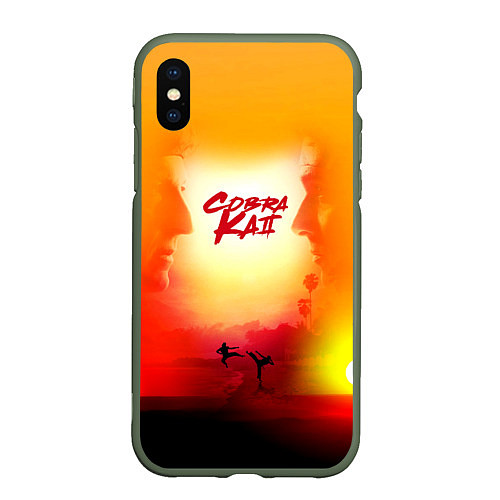 Чехол iPhone XS Max матовый Кобра Кай Закат Градиент Cobra Kai Sun / 3D-Темно-зеленый – фото 1