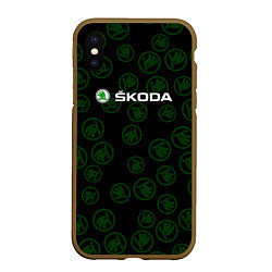 Чехол iPhone XS Max матовый Skoda паттерн логотипов