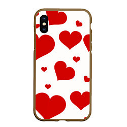 Чехол iPhone XS Max матовый Красные сердечки Heart, цвет: 3D-коричневый