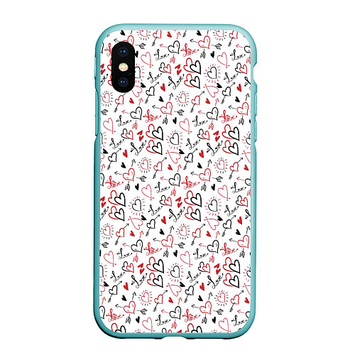 Чехол iPhone XS Max матовый Valentines Pattern / 3D-Мятный – фото 1