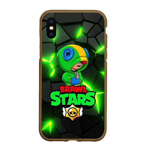 Чехол iPhone XS Max матовый ЛЕОН - БРАВО СТАРС Brawl Stars / 3D-Коричневый – фото 1