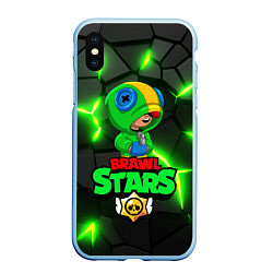 Чехол iPhone XS Max матовый ЛЕОН - БРАВО СТАРС Brawl Stars, цвет: 3D-голубой