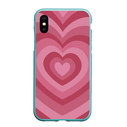 Чехол iPhone XS Max матовый Сердца LOVE, цвет: 3D-мятный