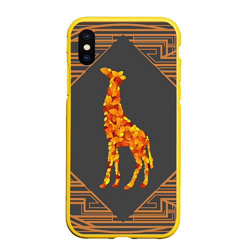 Чехол iPhone XS Max матовый Жираф из листьев / 3D-Желтый – фото 1
