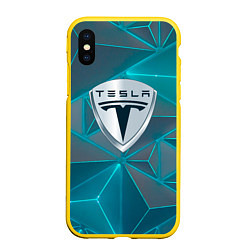 Чехол iPhone XS Max матовый Tesla неоновые треугольники